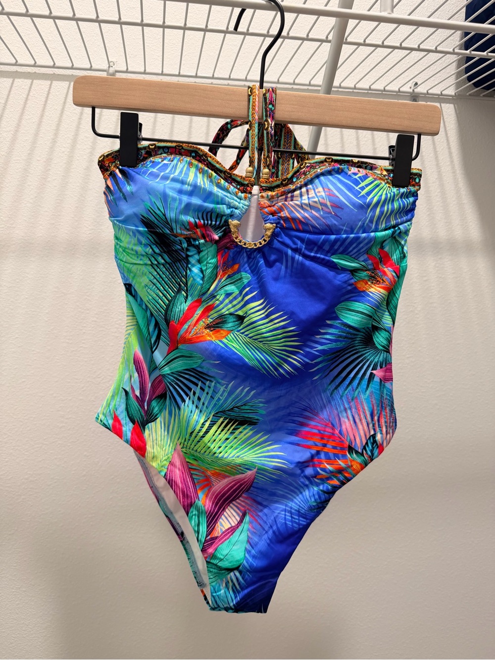 Camilla Royal Blue Tropical Leaf One-Piece Swimsuit with Multicolor Accents